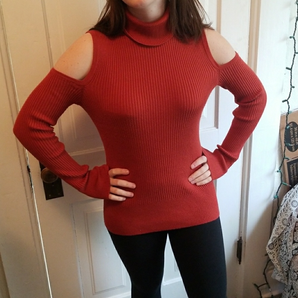 Rust Cold Shoulder Turtleneck